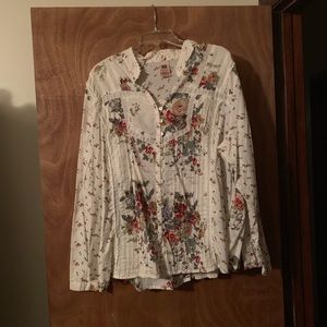 Long sleeve flower button down top